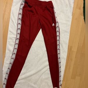 Adidas Red Track Pants with Logo Stripe Tape